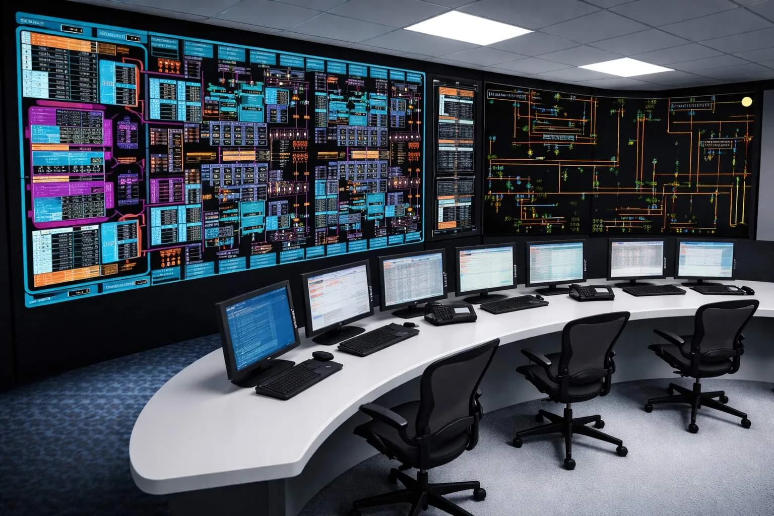 SCADA control room monitoring pipeline operations.